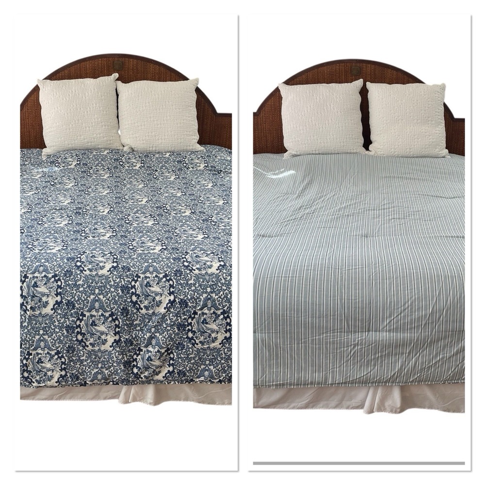 Vtg Lauren Ralph Lauren Tamarind Bird Porcelain Blue Stripe Full Queen Comforter